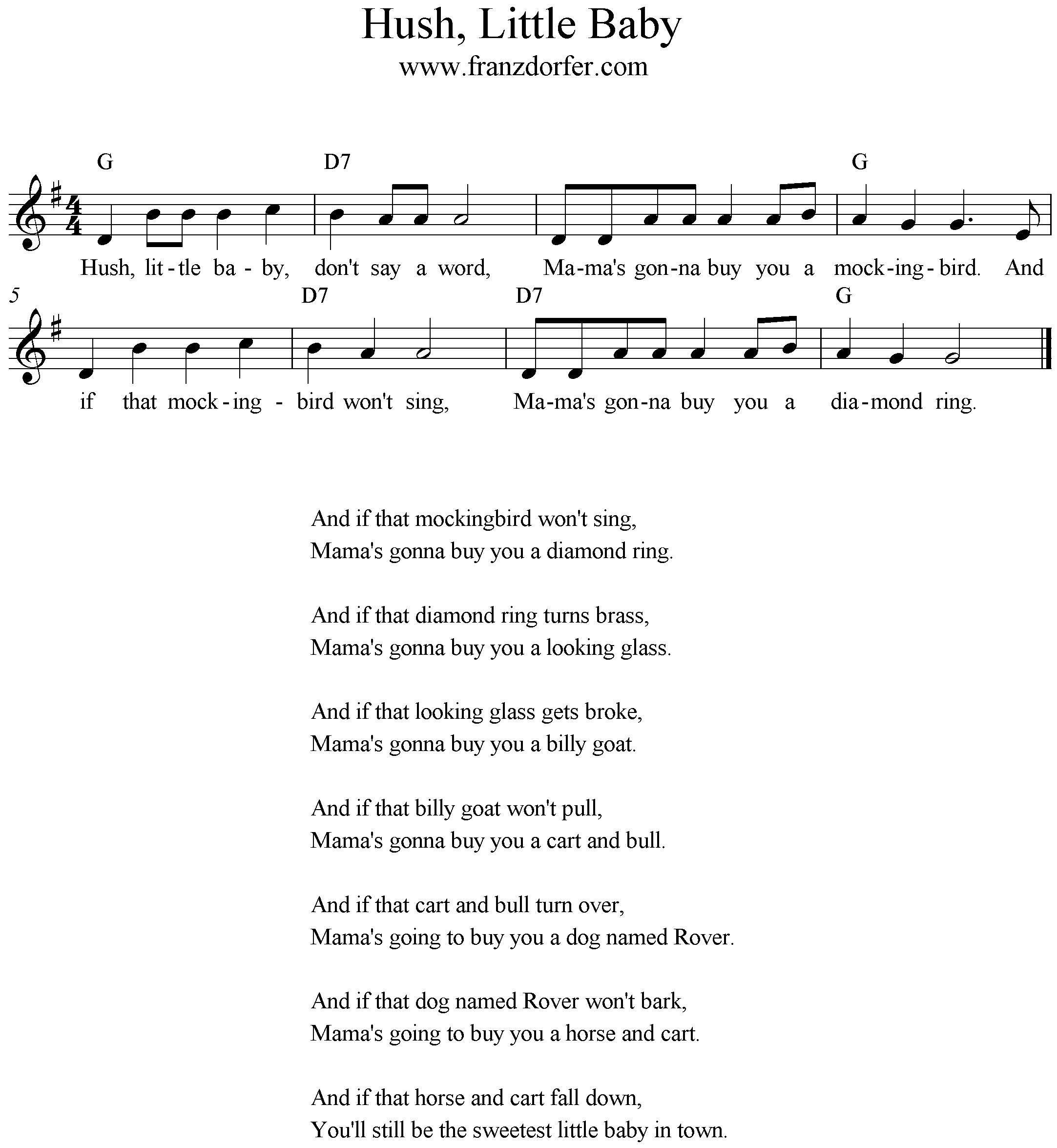 freesheet music Hush Little Baby